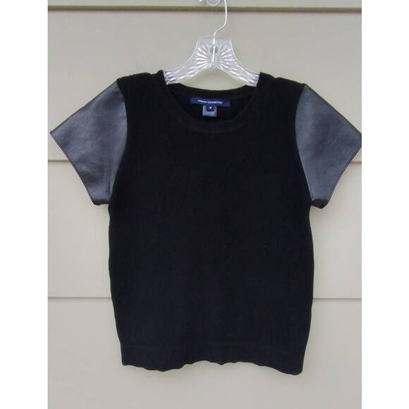 FRENCH CONNECTION London Vegan leather Knit Top Short Sleeves Sweater Black M - Picture 9 of 10